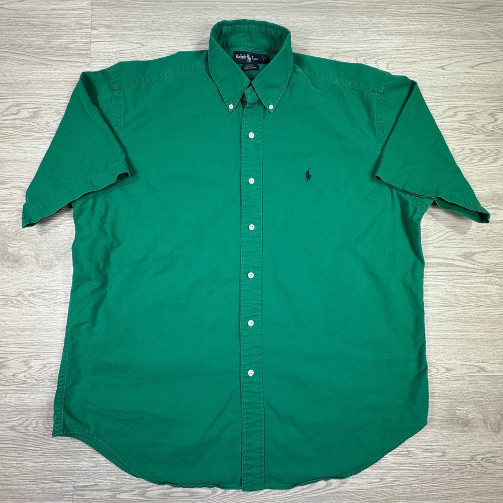 Ralph Lauren Men's Button Down Shirt Blake Green Large Tall Short Sleeve Cotton